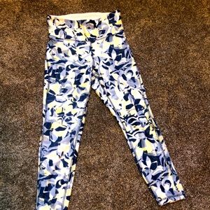 Blue, yellow and white sports bra and legging set